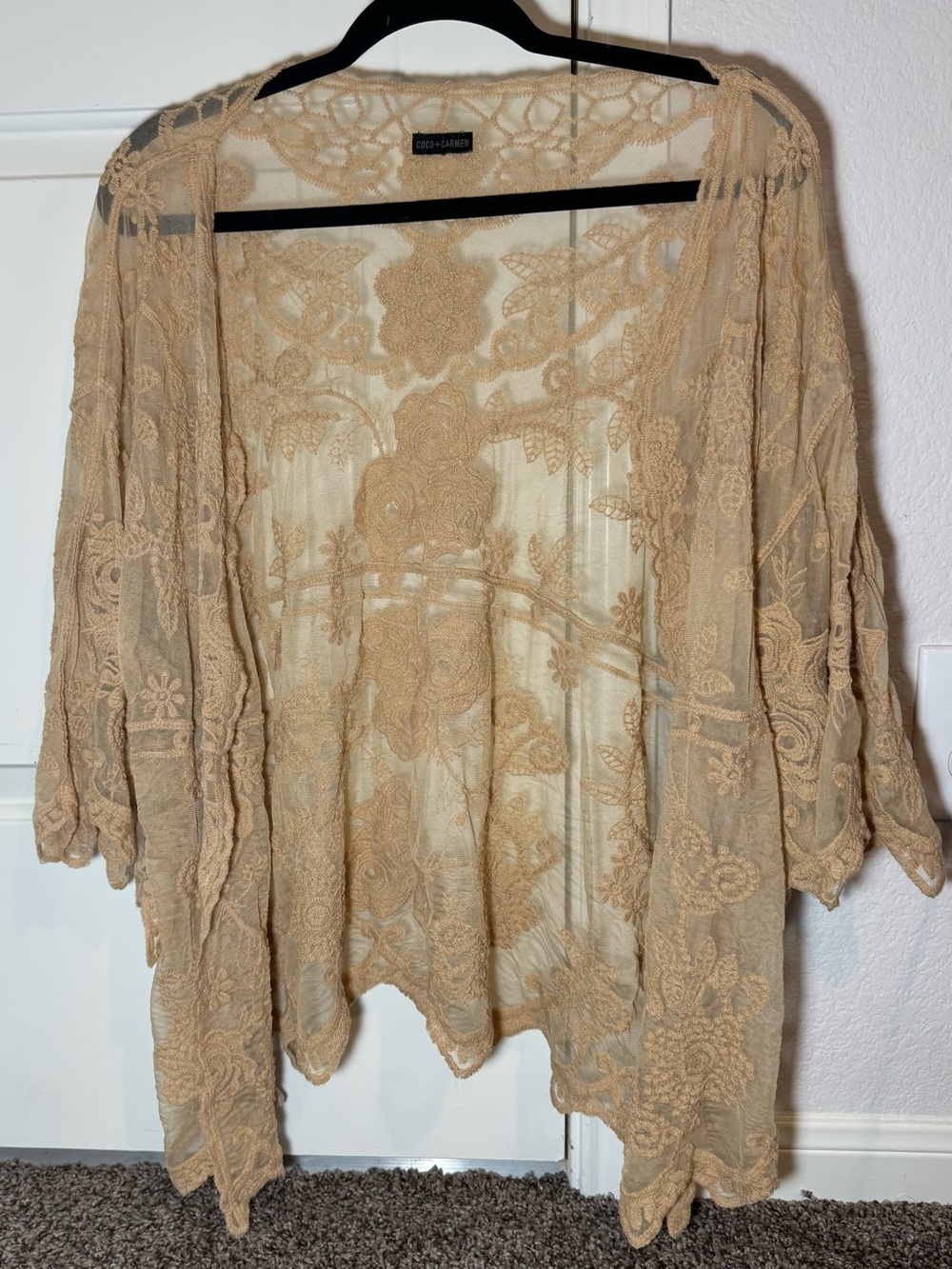 COCO CARMEN Sheer Tan Kimono| medium/Large Fit| boho-coastal EUC